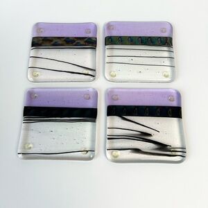 Iridescent Clear Glass set of Four Coasters